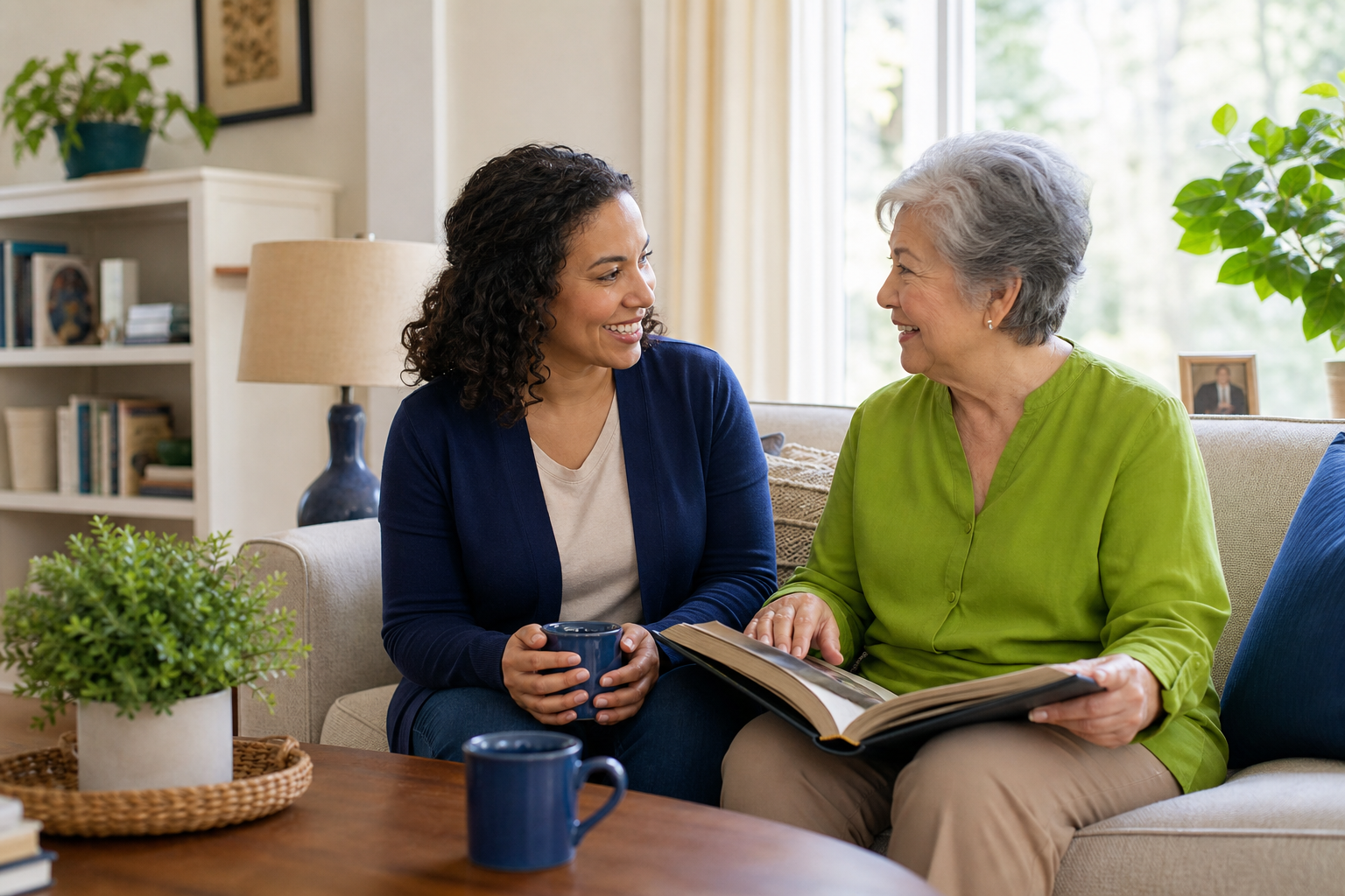SafeHaven respite caregiver spending time with an older adult at home
